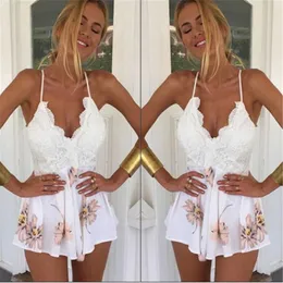 Overall-spielanzug für frauen Sommer Blumen Druck Frauen Sexy Playsuits Damen Clubwear V-ausschnitt Spitze Abend Party Kleidung Für DamenWomen's