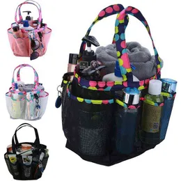 Men's Portable Mesh Shower Caddy Quick Dry Women Tote Hanging Bath Toiletry Organizer Bag 7 Storage Pockets Double Handles Coll H220429