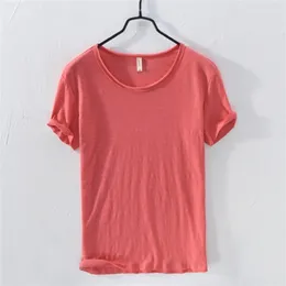 Summer Pure Cotton T-shirt dla mężczyzn O-Neck Solid Kolor swobodny cienki koszulka Podstawowe koszulki plus size męskie topy z krótkim rękawem Ubranie 220408