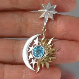 Pendant Necklaces Bohemia Gold&Silver Color Star Moon For Women Blue CZ Stone Inlay Sun Necklace Fashion Jewelry Party GiftPendant