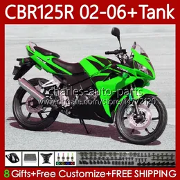 OEM FALTINGS لهوندا CBR-125 CBR 125 R CC 02-06 هيكل السيارة 124NO.131 CBR 125R 125CC CBR125R 2002 2003 2004 05 06 CBR125RR CBR-125R 02 03 04 2005 2006 الأخضر الأسود الجسم + خزان