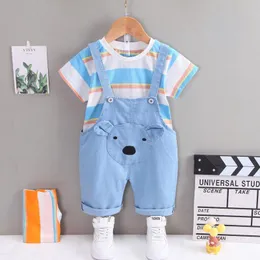 Kleidung Sets Baby Kostüm Sommer Outfit Koreanische Cartoon Gestreiften T-shirts Tops Und Overalls Zwei Stück Jungen Kleinkind Kinder TrainingsanzügeKleidung