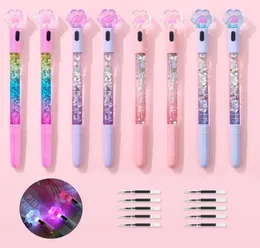 Led Light UP Cat Paw Pens Kawaii Fun 0.5mm Shiny Luminous Gel Pen Stationery School Supplies Birthday Party Favor Prize Carnival Goodie Bag Stuffers Rewards