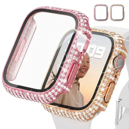 Apple Watch Case 용 45mm 44mm 42mm 41mm 41mm 38mm 시리즈 7 6 5 SE 화면 보호기 소매 상자가 포함 된 전체 다이아몬드 커버