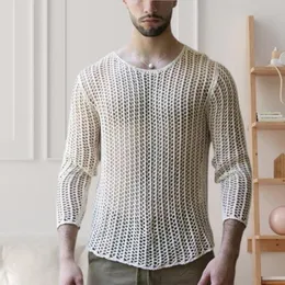 Men Polos Mesh Design Design T-Shirt Hollow Out tee-tee Tops Tops Tops Forring Flirting Pullovermen's