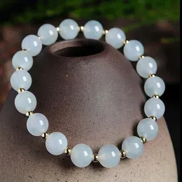 Natural 10mm Light Blue Jade Jadeite Round Beads Stretch Bracelet Bangle 7.5''