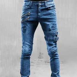 Мужские джинсы Slim Fit Double Read Road Fashion Vintage Hip Hop Джинсовые брюки Skinny Curry Street Street Trusers 220328