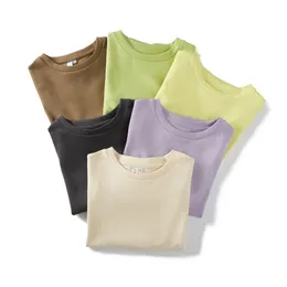 Summer Women T shirt Short sleeve Casual top tees Thick High quality Shirt White Beige Purple Yellow Grey 220325