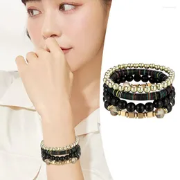 Bracciale rigido giallo collana di perle set braccialetti di vetro braccialetti di perline impilabili braccialetto multistrato elasticizzato da uomo per donnaBangle Inte22