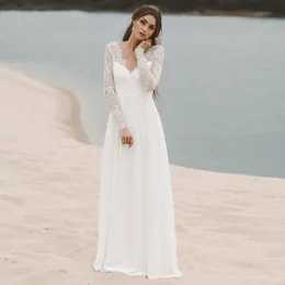 Другие свадебные платья Элегантное пляжное шифоновое платье 20221 Совка шейки кружев с длинным рукавом без обратного пола.