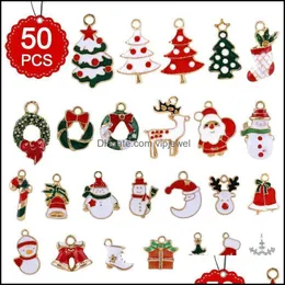 Takılar Takı Bulguları Bileşenleri 50 PCS Noel kolyeler Süsler Boncuklar Emaye Ağacı Noel Baba Bilezik Küpe Yapan Dro