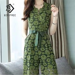 Summer Kobiet Domowe na zewnątrz kwiatowy Vneck szeroko zakrojony koronkowy Jumps Nowy pojawienie się Elegancki wysoki talia Jumpsuits Hots Sprzedaż S85404F T200509