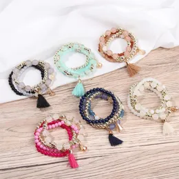 Link Chain Bohemian Stretch Multi-Layer Tassel Pärlade armbandsmycken för flickor Princess Gift Handmade Trum22
