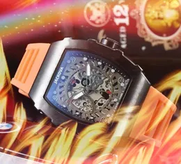 Beliebte Herren-Skelett-Zifferblatt-Quarzuhren, 43 mm Gummigürtel, Saphirglas, Super-All-The-Crime-Cool-Man-Armbanduhren, Reloj de Lujo