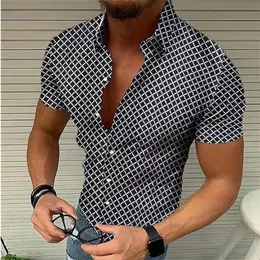 여름 남성 빈티지 격자 무늬 패션 캐주얼 럭셔리 짧은 슬리브 하와이 셔츠 남성 blusas camisa masculina 220623