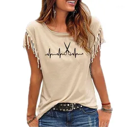 Women's T-Shirt Heartbeat Hairdresser Women Cotton Tassel Casual Clothing Barber Tees Short Sleeve O-neck T Shirts