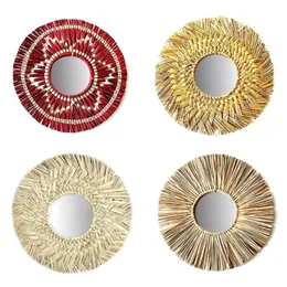 鏡Rattan Plaited Seaweed Art Makeup Mirror Nordic Style Wall Hanging Home Living Room Bedroom DecorationPography Propmirrors