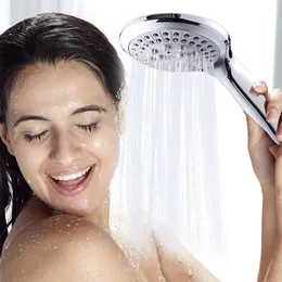Zhangji Bathroom Shower Head 5 Modes ABS Plastic Big Panel Round Chrome Rain Head Water Saver Classic Design Showerhead 220525