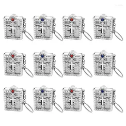 Keychains 12pcs Accessories Mini Pendant Catholic English Gift Unisex Religious Universal Portable Key Chain Cross Bible Jewelry Baptism Fre