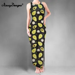 Noisydesigns Women Bodycon 2 Splits Dress Kawaii Avocado Floral Pattern Long Summer Sleeveless Night Club Ropa Mujer Verano 220627