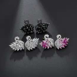 Charm fashion temperament lovely color Swan Earrings red corundum pink gradient zircon 925 silver needle female Earrings