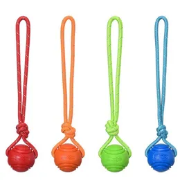 Dog Treinando Ball Toys Limpador de dente Chews Ball Puppy Pet Play Treinamentos de borracha Toy de mastigação com cabo de corda