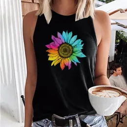 Colorful Sun Flower Girasole Stampa Harajuku Maglietta da donna Casual senza maniche Allentato Estate Tees Top Vintage Ladies T Shirt 220615