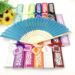 50PCS Tropical Party Supplies Customized Wedding Fan with Mix Color in Gift Box Bridal Shower Favors Hand-made Bamboo Folding Fans