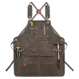 Carpenter Men's Canvas Apron Barber Roasting Cafe Gardening Woodworking Men and Women Restaurang Overalls 220507