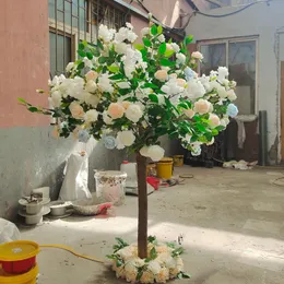 Ny konstgjord ros blomma träd simulering falsk peony bukett kruka grön växt för hem prydnad bröllop bakgrund dekoration