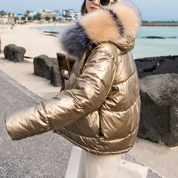 Women's Down Parkas Women Winter Glossy Jacket 2022 Bubble Coat Fur Parka Padded Ladies Black Thick Quilted Hooded Luci22
