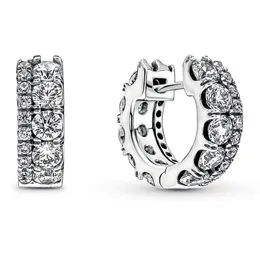 Trendy 925 Silver Hoop Studörhängen Lyxdesigner CZ Fashion Jewelry Pandora glittrande runda örhängen med originallåda