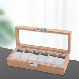 Titta på lådor Fall slits trägrist display fodral w/glas topplås smycken lagringshållare arrangör för män womenwatch hele22