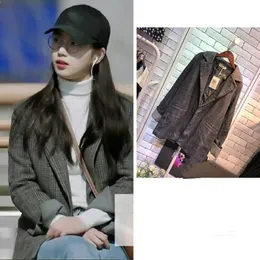 Women's Suits & Blazers Kpop Korea Celebrity Women Pocket Cardigan Plaid Jackets Spring Autumn Casual Fashion Office Ladies Loose CoatWomen'