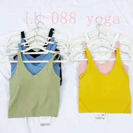 BRA esportiva feminina Lu-088 Fitness Running Yoga Vest sem mangas de uas de peito em forma de U