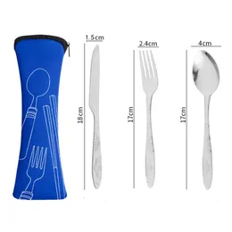 Knife Fork Spoon Set Cutlery Set Tableware Dinner Lunch Set-Bags Print Carving Stainless Steel Cutlery-School Picnic Camping Eating Tool SN6673