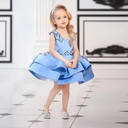 Sukienki dziewczyny, księżniczka nosi kwiatową sukienkę Tiulle Butle Blue Wedding Party Ball suknia dla dziewczynki