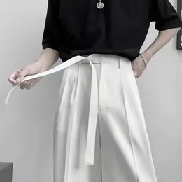 Męskie spodnie harajuku moda mody męska mała szeroka noga ponad duża nogi z paskiem koreańskim styl streetwear dla mężczyzn SOILD KOLOR WHITEMENS