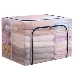 Contenitori trasparenti per armadio con coperchi Scatola pieghevole impermeabile con struttura in acciaio per vestiti 66L 80ML 100ML Organizzatore di stoffa per bambini per biancheria da letto Abbigliamento giocattolo