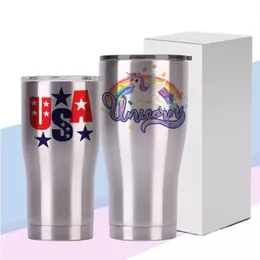 US Warehouse 20oz 30oz Sublimation Stainless Silver Curve Tumbler Blank Double Wall Travel Mug With Leak Proof Lid DIY Water Bottle B6