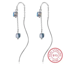 Dangle & Chandelier Exquisite Simple Fashion 925 Sterling Silver Cube Crystal Tassel Ripple Ear Line Long Earrings For WomenDangle