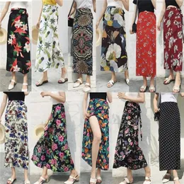 Kobiety Floral Print Szyfonowa Długa Spódnica Lato Stylowa Midiskirt Lace-Up Wrap Wakacje Suntan Beach S Sexy 220317