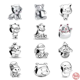 925 Silver Fit Pandora Charm 925 Bracelet Tiger Squirrel Bear Pendant Dangle Charms مجموعة قلادة DIY Fine Joleds Jewelry