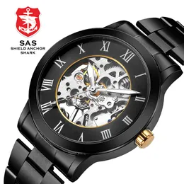 Top Luxury Brand Business Orologi meccanici Uomo Skeleton SAS SHIELD ANCHOR SHARk Orologio da polso in acciaio inossidabile Mens Masculino