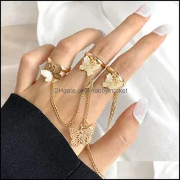 Band Rings Jewelry Butterfly Hip Hop Mti-Layer Adjustable Chain Two Open Finger Alloy Man Rotate For Women Party Gift Drop Delivery 2021 Qvt