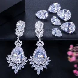 Luxury Charm Water Drop Diamond Earring Designer för Woman Wedding Party White Ruby Sapphire AAA Cubic Zirconia Sydamerikanska koppar Bride Engagementörhängen
