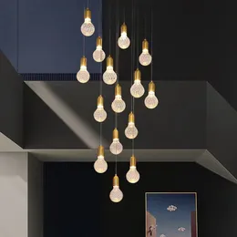 Villa trappa långa hängslampor stora duplexbyggnad enkel modern vardagsrum lampa kreativ design bar bord hängande lampor