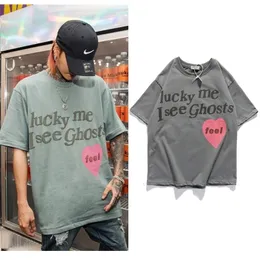 West Kids Hayaletleri Görmek Büyük Boy Erkek Tişört Turu Hatıra Baskılı Retro Gevşek Harajuku Crew Boyun Kısa Kollu Tshirt 220611