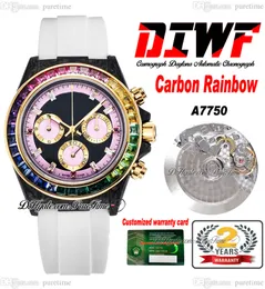 DIWF ETA A7750 Автоматический хронограф унисекс мужские женские часы для карбонового волокна радужная алмаза Безузель розовый черный цифер