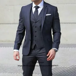 Klassiska kostymer för män Slim Fit 3 -stycken Set Formal Wedding Groom Prom Tuxedo Man Office Business Blazer Jacketvestpants 220812